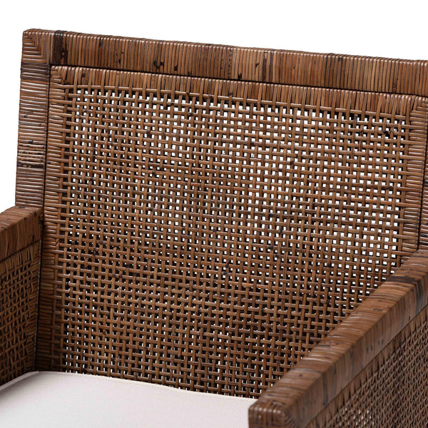 Baxton Studio Bali Karis Rattan Dining Chair With Removable Cushion, Handwoven Mahogany Frame Coastal Boho Seat Karis-Coffee Antique-DC