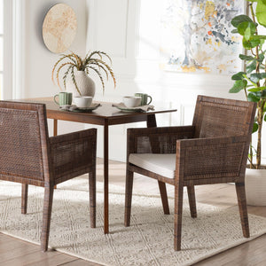 Baxton Studio Bali Karis Rattan Dining Chair With Removable Cushion, Handwoven Mahogany Frame Coastal Boho Seat Karis-Coffee Antique-DC