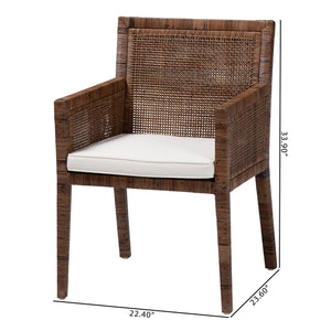 Baxton Studio Bali Karis Rattan Dining Chair With Removable Cushion, Handwoven Mahogany Frame Coastal Boho Seat Karis-Coffee Antique-DC