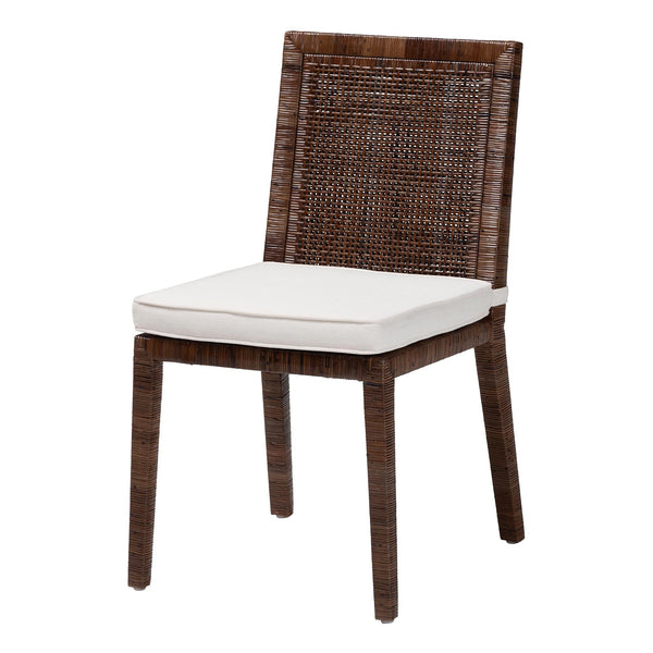 Baxton Studio Bali Sofia Rattan Dining Chair With Removable Cushion, Handwoven Mahogany Frame, Coastal Boho Elegance Sofia-Coffee Antique-DC