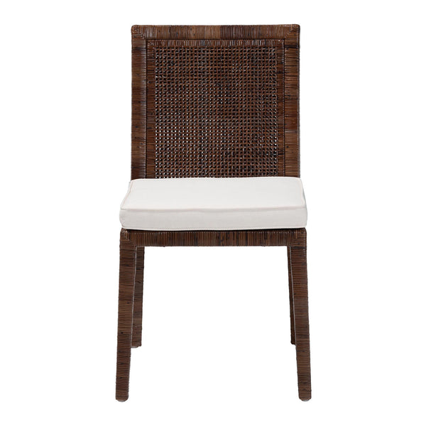 Baxton Studio Bali Sofia Rattan Dining Chair With Removable Cushion, Handwoven Mahogany Frame, Coastal Boho Elegance Sofia-Coffee Antique-DC