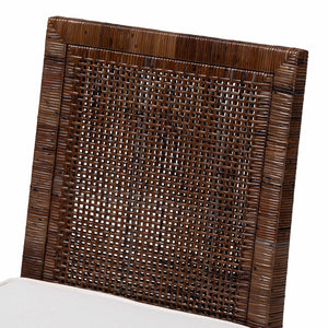 Baxton Studio Bali Sofia Rattan Dining Chair With Removable Cushion, Handwoven Mahogany Frame, Coastal Boho Elegance Sofia-Coffee Antique-DC