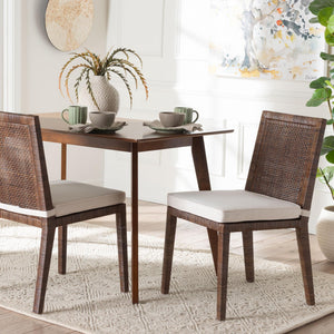 Baxton Studio Bali Sofia Rattan Dining Chair With Removable Cushion, Handwoven Mahogany Frame, Coastal Boho Elegance Sofia-Coffee Antique-DC