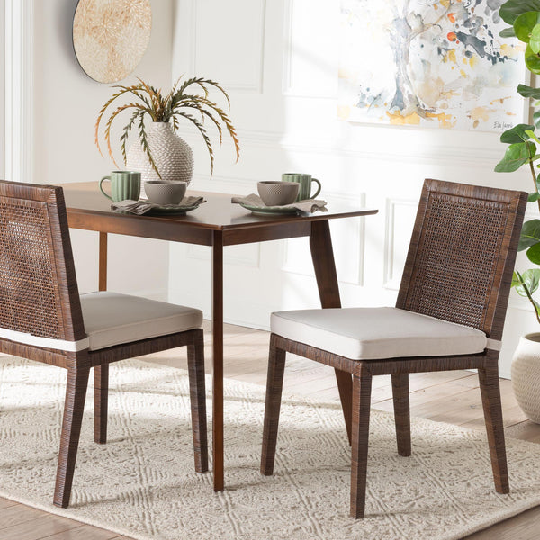 Baxton Studio Bali Sofia Rattan Dining Chair With Removable Cushion, Handwoven Mahogany Frame, Coastal Boho Elegance Sofia-Coffee Antique-DC