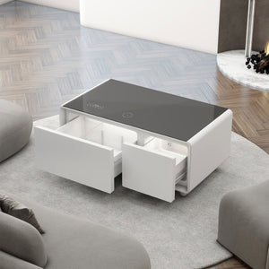 English Elm Modern Smart Coffee Table with Fridge Wireless Charging Bluetooth Speaker Rgb Ambiance W1172P476246
