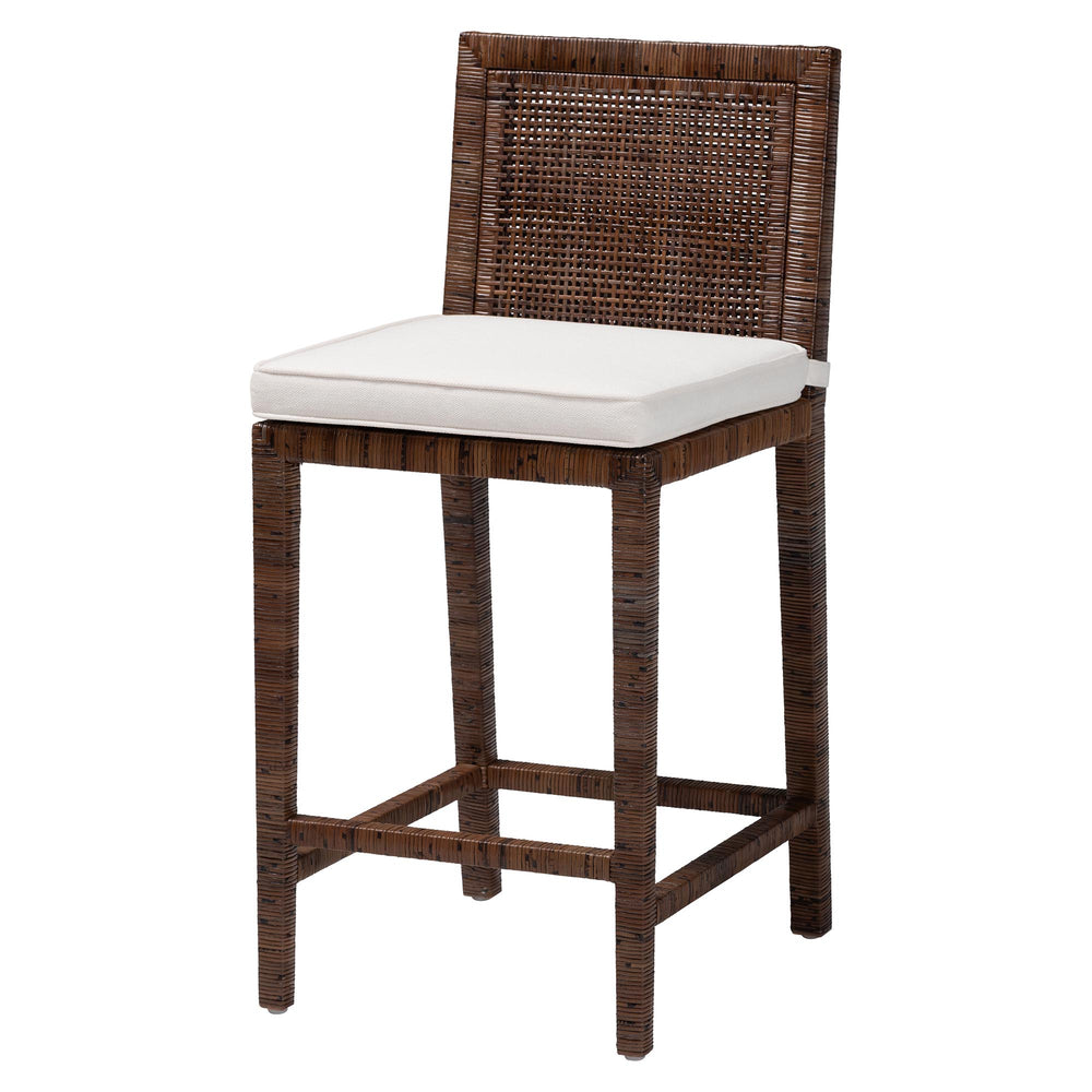 Baxton Studio Bali Sofia Rattan Counter Stool — Handwoven Mahogany Frame, Padded Cushion, Coastal Boho Comfort Sofia-Coffee Antique-CS