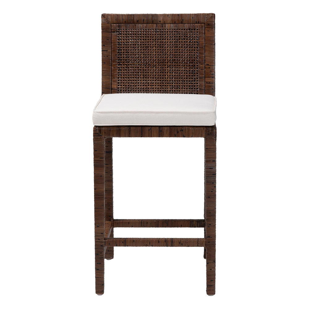Baxton Studio Bali Sofia Rattan Counter Stool — Handwoven Mahogany Frame, Padded Cushion, Coastal Boho Comfort Sofia-Coffee Antique-CS