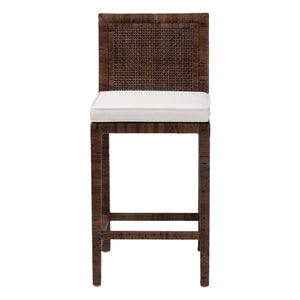 Baxton Studio Bali Sofia Rattan Counter Stool — Handwoven Mahogany Frame, Padded Cushion, Coastal Boho Comfort Sofia-Coffee Antique-CS
