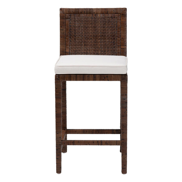 Baxton Studio Bali Sofia Rattan Counter Stool — Handwoven Mahogany Frame, Padded Cushion, Coastal Boho Comfort Sofia-Coffee Antique-CS
