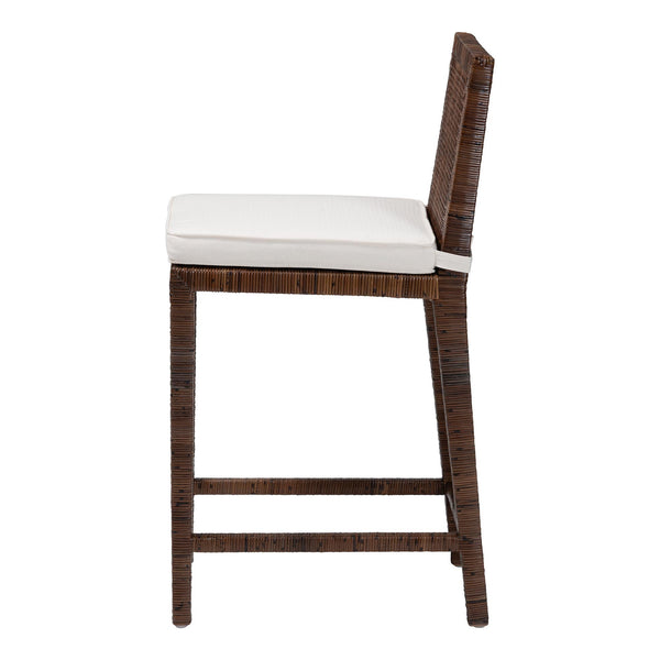 Baxton Studio Bali Sofia Rattan Counter Stool — Handwoven Mahogany Frame, Padded Cushion, Coastal Boho Comfort Sofia-Coffee Antique-CS