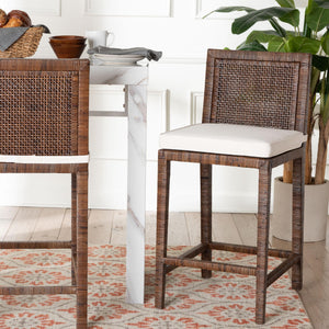 Baxton Studio Bali Sofia Rattan Counter Stool — Handwoven Mahogany Frame, Padded Cushion, Coastal Boho Comfort Sofia-Coffee Antique-CS