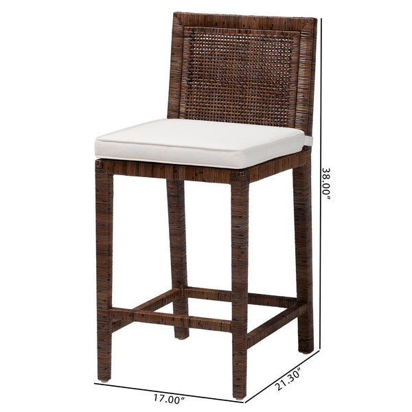 Baxton Studio Bali Sofia Rattan Counter Stool — Handwoven Mahogany Frame, Padded Cushion, Coastal Boho Comfort Sofia-Coffee Antique-CS