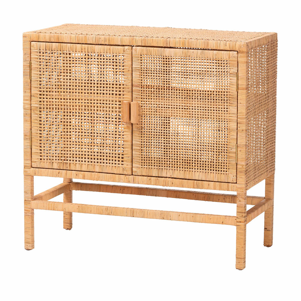 Baxton Studio Bali & Pari Vivan Handwoven Rattan Accent Cabinet Mahogany Frame Boho Storage Solution Vivan-SVN2630A-Natural-Cabinet