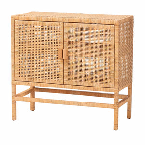 Baxton Studio Bali & Pari Vivan Handwoven Rattan Accent Cabinet Mahogany Frame Boho Storage Solution Vivan-SVN2630A-Natural-Cabinet