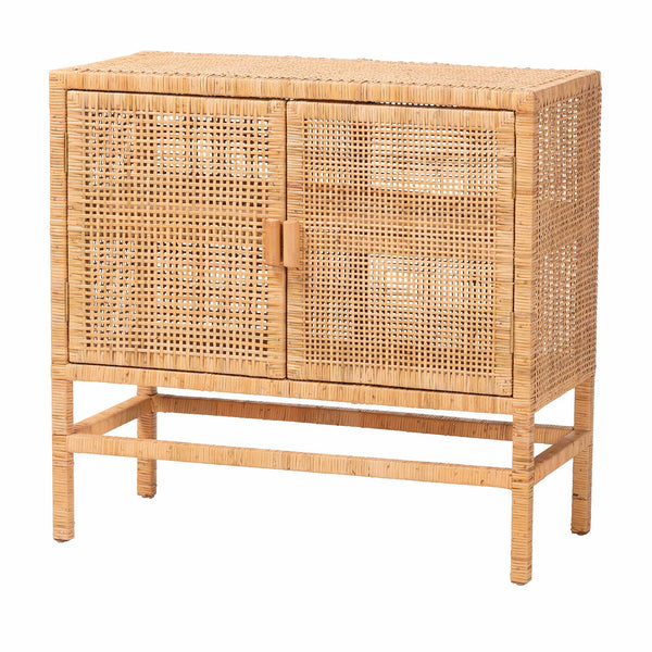 Baxton Studio Bali & Pari Vivan Handwoven Rattan Accent Cabinet Mahogany Frame Boho Storage Solution Vivan-SVN2630A-Natural-Cabinet
