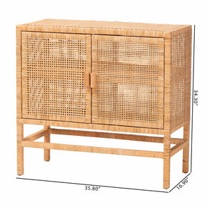 Baxton Studio Bali & Pari Vivan Handwoven Rattan Accent Cabinet Mahogany Frame Boho Storage Solution Vivan-SVN2630A-Natural-Cabinet