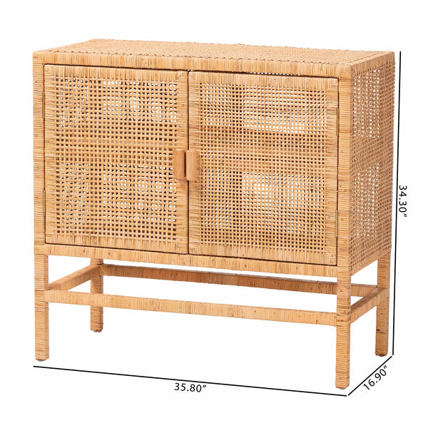 Baxton Studio Bali & Pari Vivan Handwoven Rattan Accent Cabinet Mahogany Frame Boho Storage Solution Vivan-SVN2630A-Natural-Cabinet
