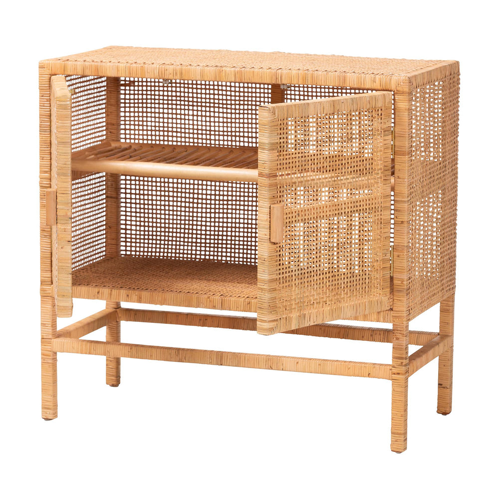 Baxton Studio Bali & Pari Vivan Handwoven Rattan Accent Cabinet Mahogany Frame Boho Storage Solution Vivan-SVN2630A-Natural-Cabinet