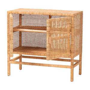 Baxton Studio Bali & Pari Vivan Handwoven Rattan Accent Cabinet Mahogany Frame Boho Storage Solution Vivan-SVN2630A-Natural-Cabinet
