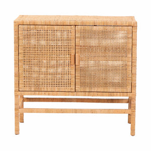 Baxton Studio Bali & Pari Vivan Handwoven Rattan Accent Cabinet Mahogany Frame Boho Storage Solution Vivan-SVN2630A-Natural-Cabinet