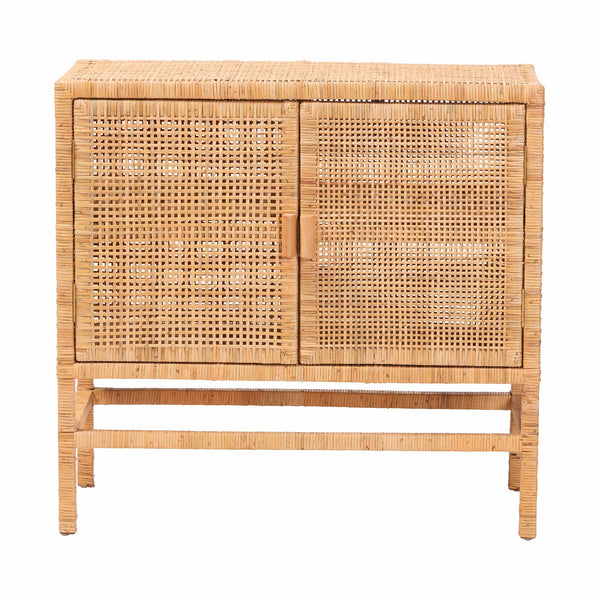 Baxton Studio Bali & Pari Vivan Handwoven Rattan Accent Cabinet Mahogany Frame Boho Storage Solution Vivan-SVN2630A-Natural-Cabinet