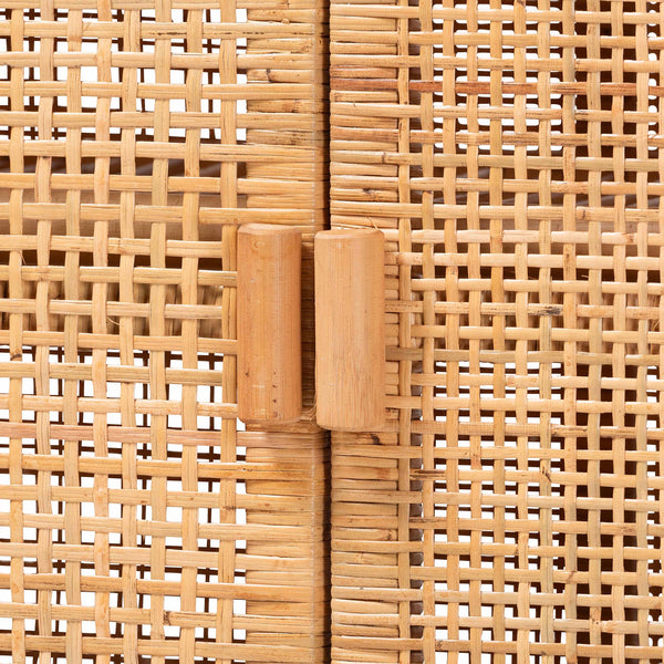Baxton Studio Bali & Pari Vivan Handwoven Rattan Accent Cabinet Mahogany Frame Boho Storage Solution Vivan-SVN2630A-Natural-Cabinet