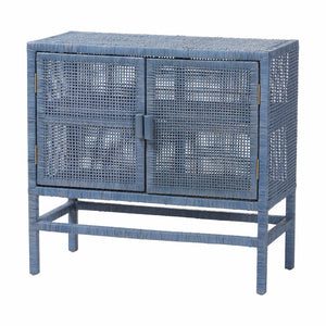 Baxton Studio Bali & Pari Vivan Handwoven Rattan Cabinet with Mahogany Frame and Dual Door Storage Vivan-SVN2630NB-Navy Blue-Cabinet