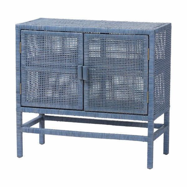 Baxton Studio Bali & Pari Vivan Handwoven Rattan Cabinet with Mahogany Frame and Dual Door Storage Vivan-SVN2630NB-Navy Blue-Cabinet