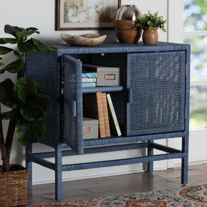 Baxton Studio Bali & Pari Vivan Handwoven Rattan Cabinet with Mahogany Frame and Dual Door Storage Vivan-SVN2630NB-Navy Blue-Cabinet