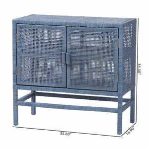 Baxton Studio Bali & Pari Vivan Handwoven Rattan Cabinet with Mahogany Frame and Dual Door Storage Vivan-SVN2630NB-Navy Blue-Cabinet