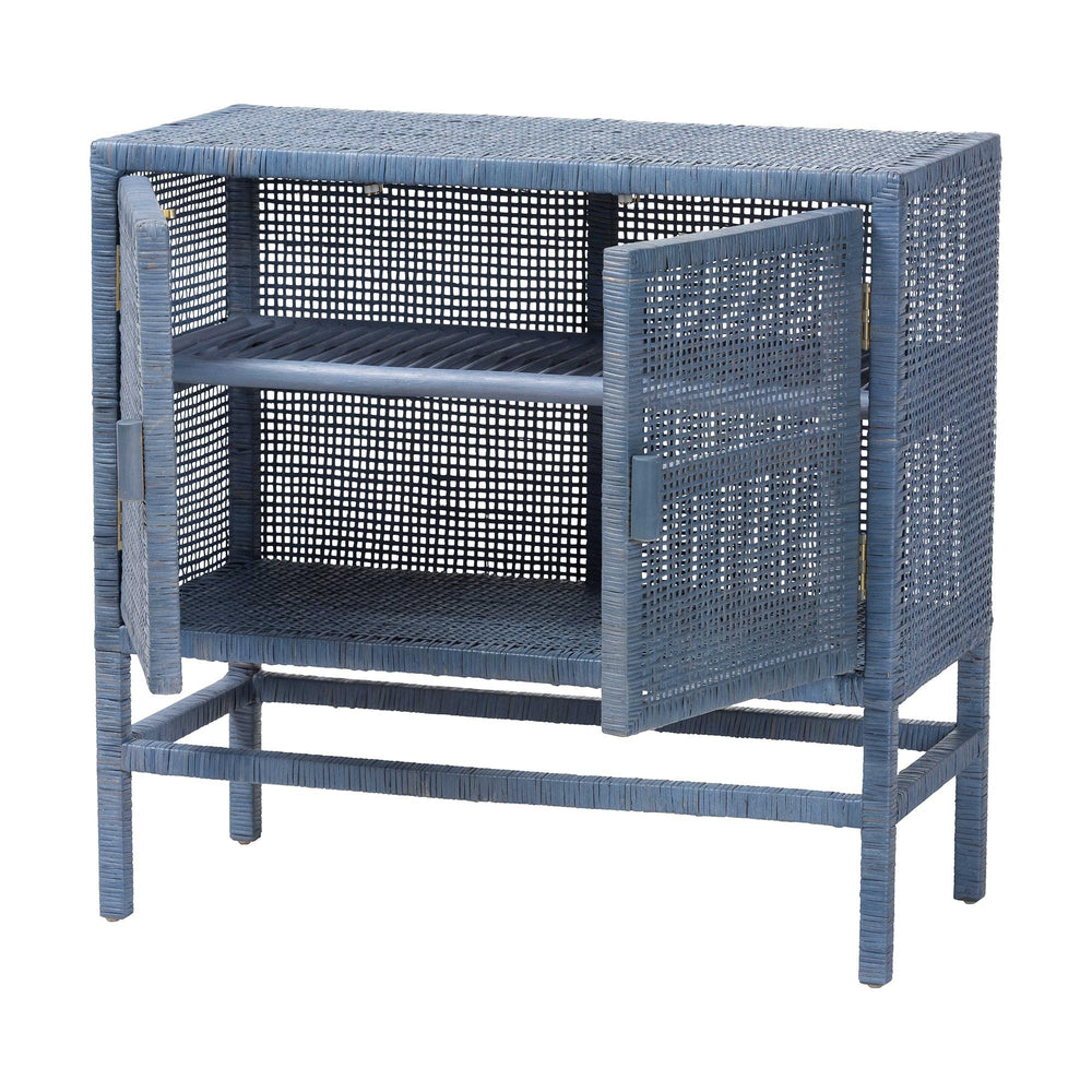Baxton Studio Bali & Pari Vivan Handwoven Rattan Cabinet with Mahogany Frame and Dual Door Storage Vivan-SVN2630NB-Navy Blue-Cabinet