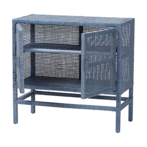Baxton Studio Bali & Pari Vivan Handwoven Rattan Cabinet with Mahogany Frame and Dual Door Storage Vivan-SVN2630NB-Navy Blue-Cabinet