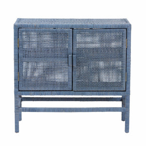 Baxton Studio Bali & Pari Vivan Handwoven Rattan Cabinet with Mahogany Frame and Dual Door Storage Vivan-SVN2630NB-Navy Blue-Cabinet