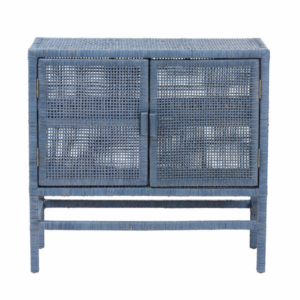 Baxton Studio Bali & Pari Vivan Handwoven Rattan Cabinet with Mahogany Frame and Dual Door Storage Vivan-SVN2630NB-Navy Blue-Cabinet