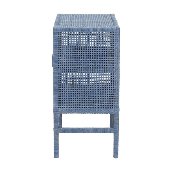 Baxton Studio Bali & Pari Vivan Handwoven Rattan Cabinet with Mahogany Frame and Dual Door Storage Vivan-SVN2630NB-Navy Blue-Cabinet