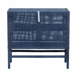 Baxton Studio Bali & Pari Vivan Handwoven Rattan Cabinet with Mahogany Frame and Dual Door Storage Vivan-SVN2630NB-Navy Blue-Cabinet