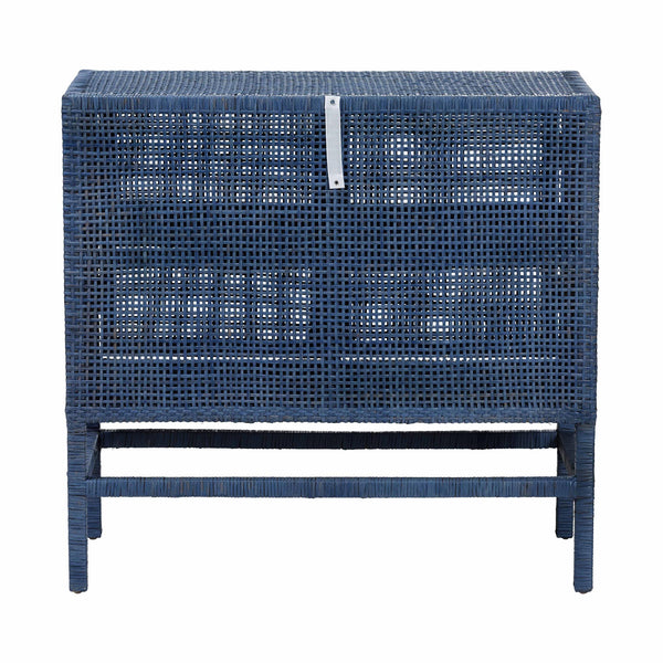 Baxton Studio Bali & Pari Vivan Handwoven Rattan Cabinet with Mahogany Frame and Dual Door Storage Vivan-SVN2630NB-Navy Blue-Cabinet