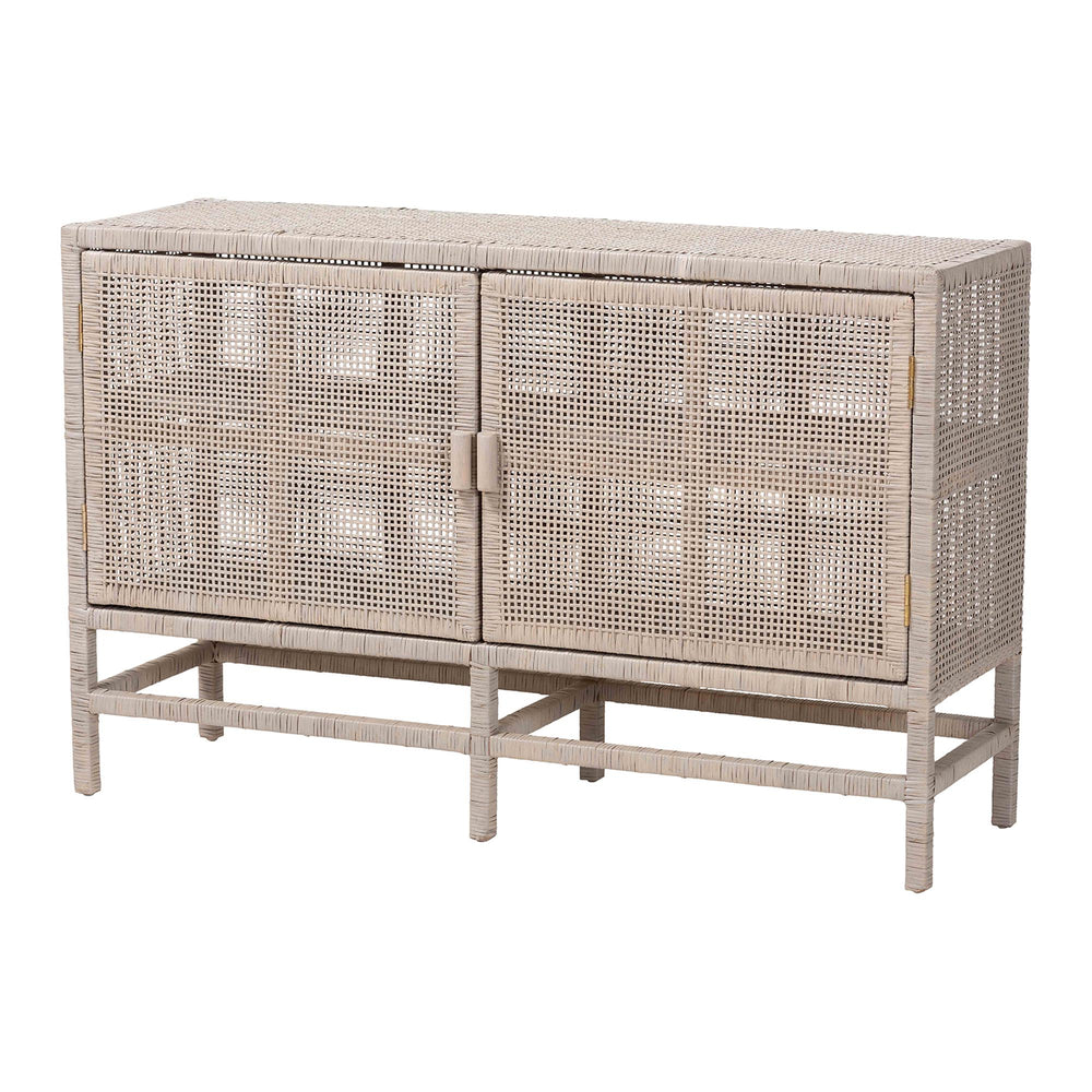 Baxton Studio Bali & Pari Vivan Handwoven Rattan Cabinet with Double Doors for Coastal Living Rooms Vivan-W137-French Grey-Cabinet
