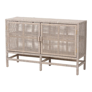 Baxton Studio Bali & Pari Vivan Handwoven Rattan Cabinet with Double Doors for Coastal Living Rooms Vivan-W137-French Grey-Cabinet