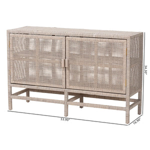 Baxton Studio Bali & Pari Vivan Handwoven Rattan Cabinet with Double Doors for Coastal Living Rooms Vivan-W137-French Grey-Cabinet