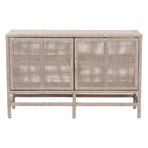 Baxton Studio Bali & Pari Vivan Handwoven Rattan Cabinet with Double Doors for Coastal Living Rooms Vivan-W137-French Grey-Cabinet