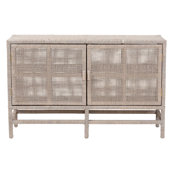 Baxton Studio Bali & Pari Vivan Handwoven Rattan Cabinet with Double Doors for Coastal Living Rooms Vivan-W137-French Grey-Cabinet