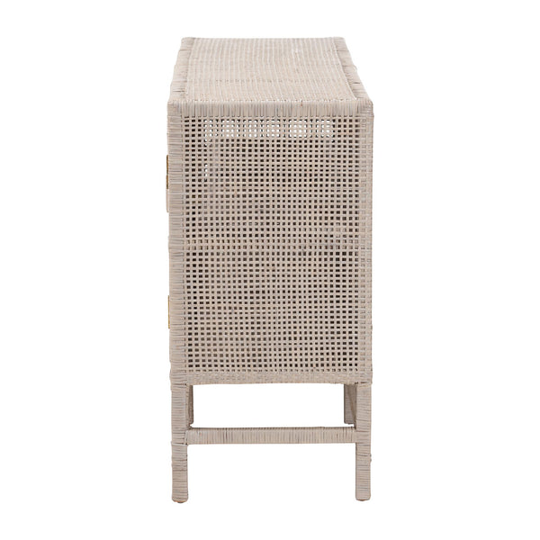 Baxton Studio Bali & Pari Vivan Handwoven Rattan Cabinet with Double Doors for Coastal Living Rooms Vivan-W137-French Grey-Cabinet