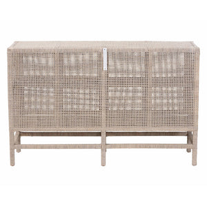 Baxton Studio Bali & Pari Vivan Handwoven Rattan Cabinet with Double Doors for Coastal Living Rooms Vivan-W137-French Grey-Cabinet