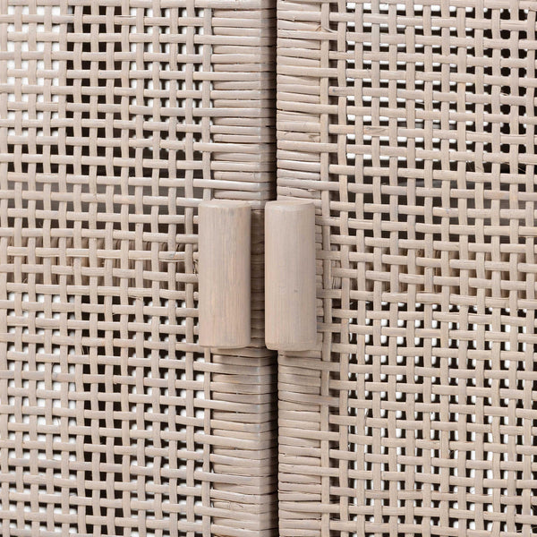 Baxton Studio Bali & Pari Vivan Handwoven Rattan Cabinet with Double Doors for Coastal Living Rooms Vivan-W137-French Grey-Cabinet