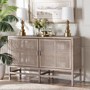 Baxton Studio Bali & Pari Vivan Handwoven Rattan Cabinet with Double Doors for Coastal Living Rooms Vivan-W137-French Grey-Cabinet