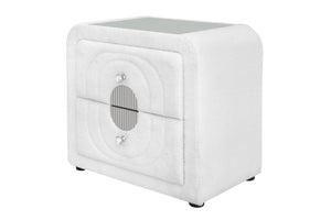 English Elm Shelyn Teddy Sherpa Upholstered Nightstand with Glass Top and Crystal Knob Hardware White B2756P495789
