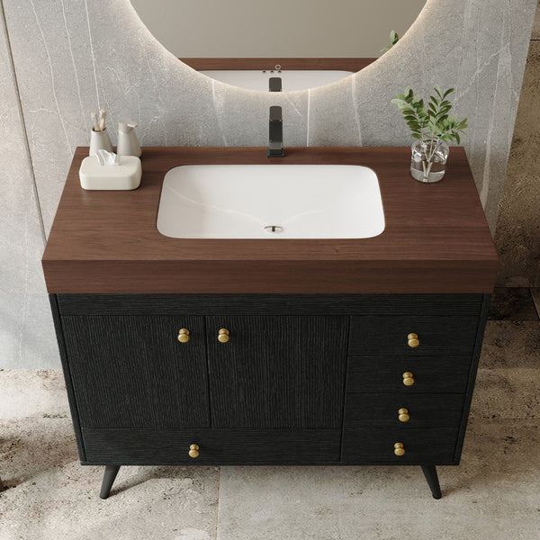 English Elm 36" Freestanding Bathroom Vanity Sintered Stone Top Ceramic Sink Stainless Steel Legs Black,Gold,Walnut,White W3136S00069