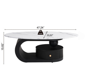 English Elm Modern Nesting Coffee Table Set - Stylish 2-Piece Oval & Round Design With Faux Marble & Storage Drawer W821S00004