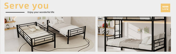 English Elm Twin Metal Bunk Bed for Kids - Durable Twin Over Twin Bedframe with Guardrails, Ladder, Convertible W1935P294047